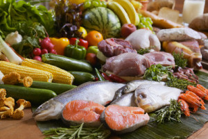 Variety of fish, meats, vegetables, and fruits --- Image by © Felix Wirth/Corbis