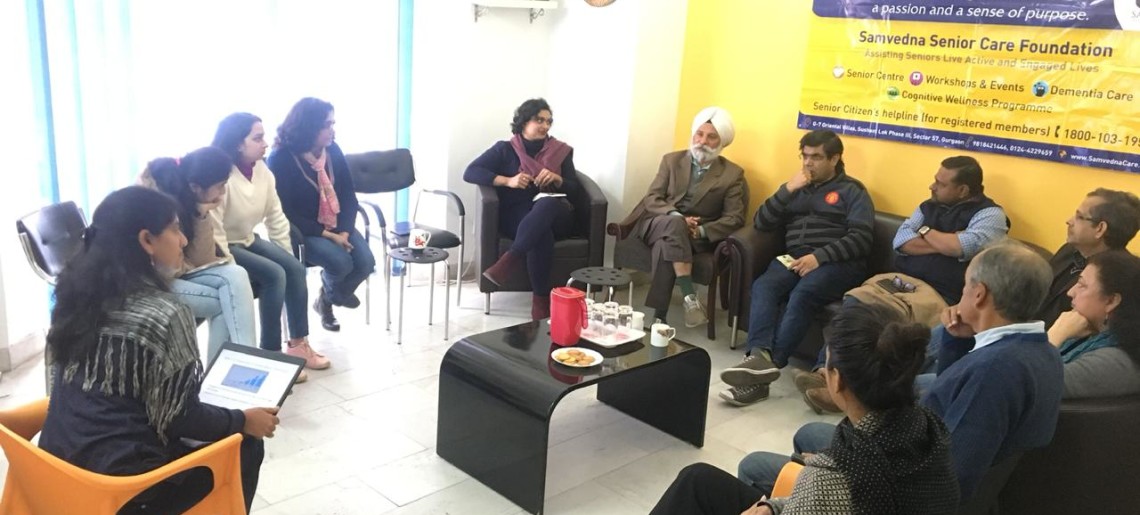 Discussion on early dementia detection and intervention and managing challenging behavior at support group meeting